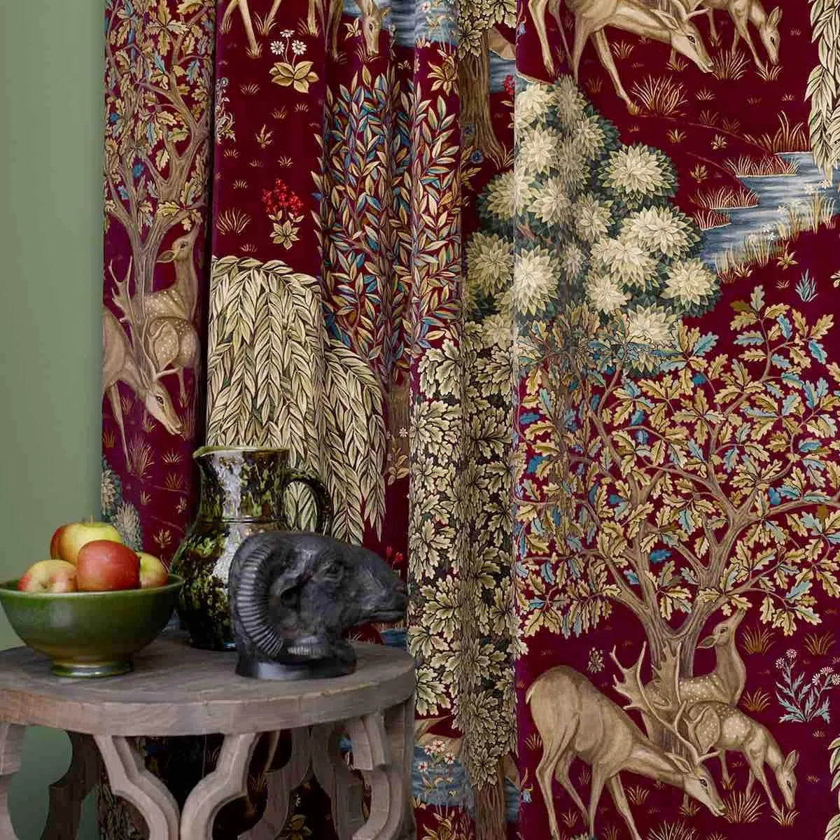 The Brook Tapestry Red Velvet Fabric - Morris & Co