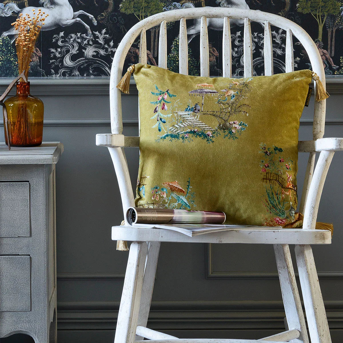 Chinoiserie Velvet Cushion - Mind The Gap