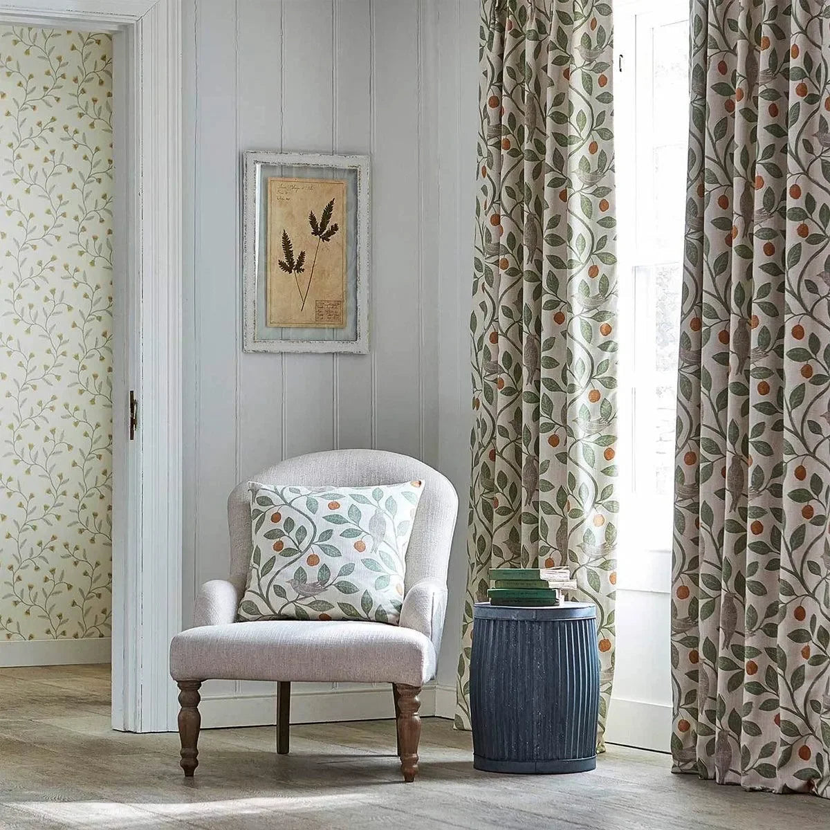 Damson Tree Brick/Fennel Fabric - Sanderson