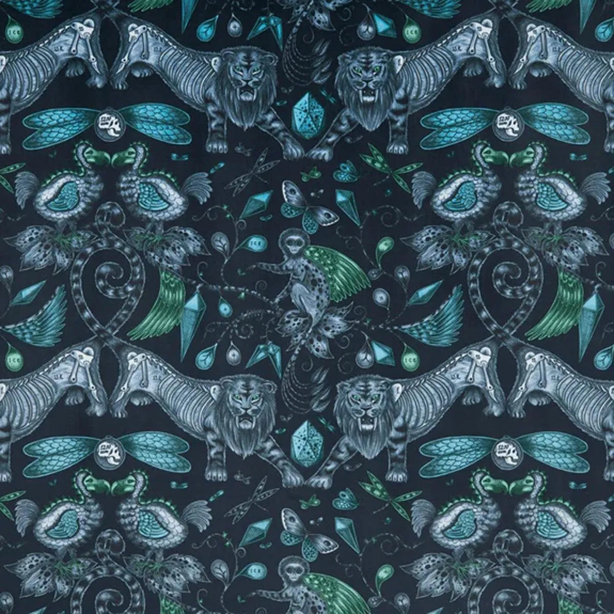Extinct Velvet Navy Fabric - Clarke & Clarke X Emma Shipley