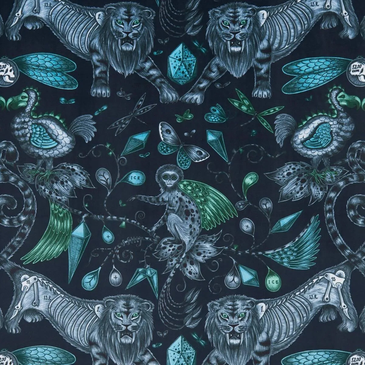 Extinct Velvet Navy Fabric - Clarke & Clarke X Emma Shipley