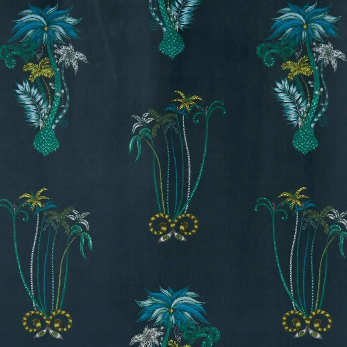 Jungle Palms Velvet Navy Fabric - Clarke & Clarke X Emma Shipley
