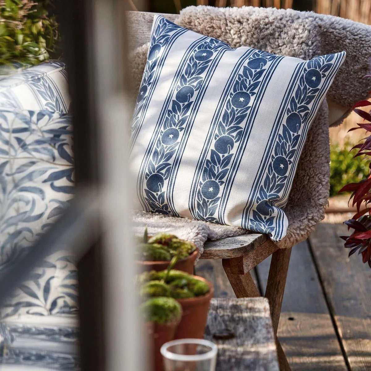 Fruit Stripe Indigo Outdoor Fabric - Morris & Co