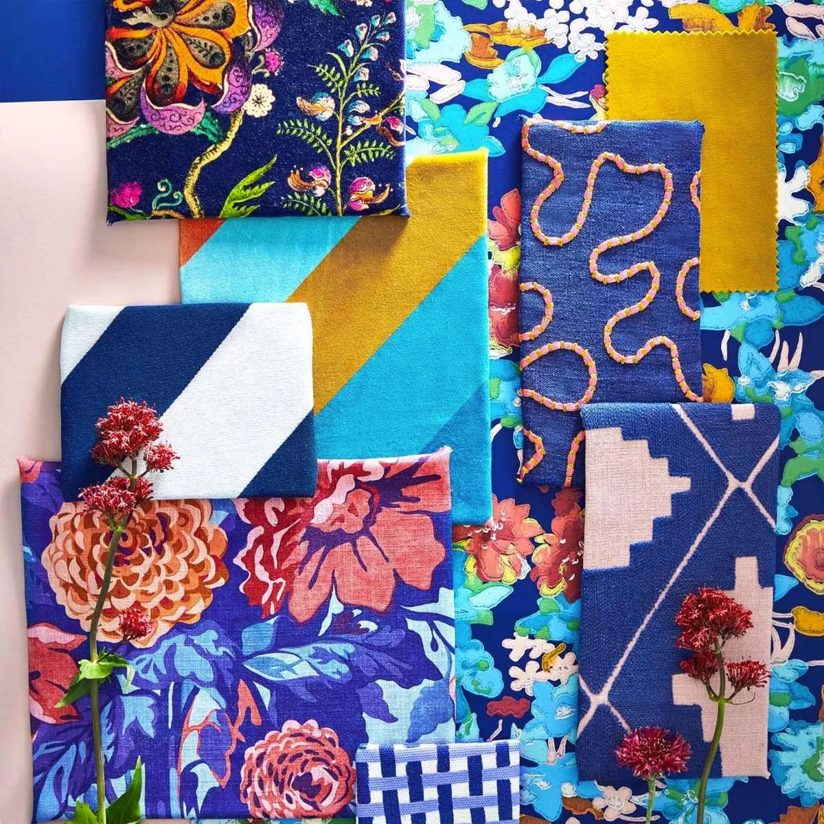 Dahlia Bunch Lapis/Carnelian/Spinel Fabric - Harlequin X Sophie Robinson