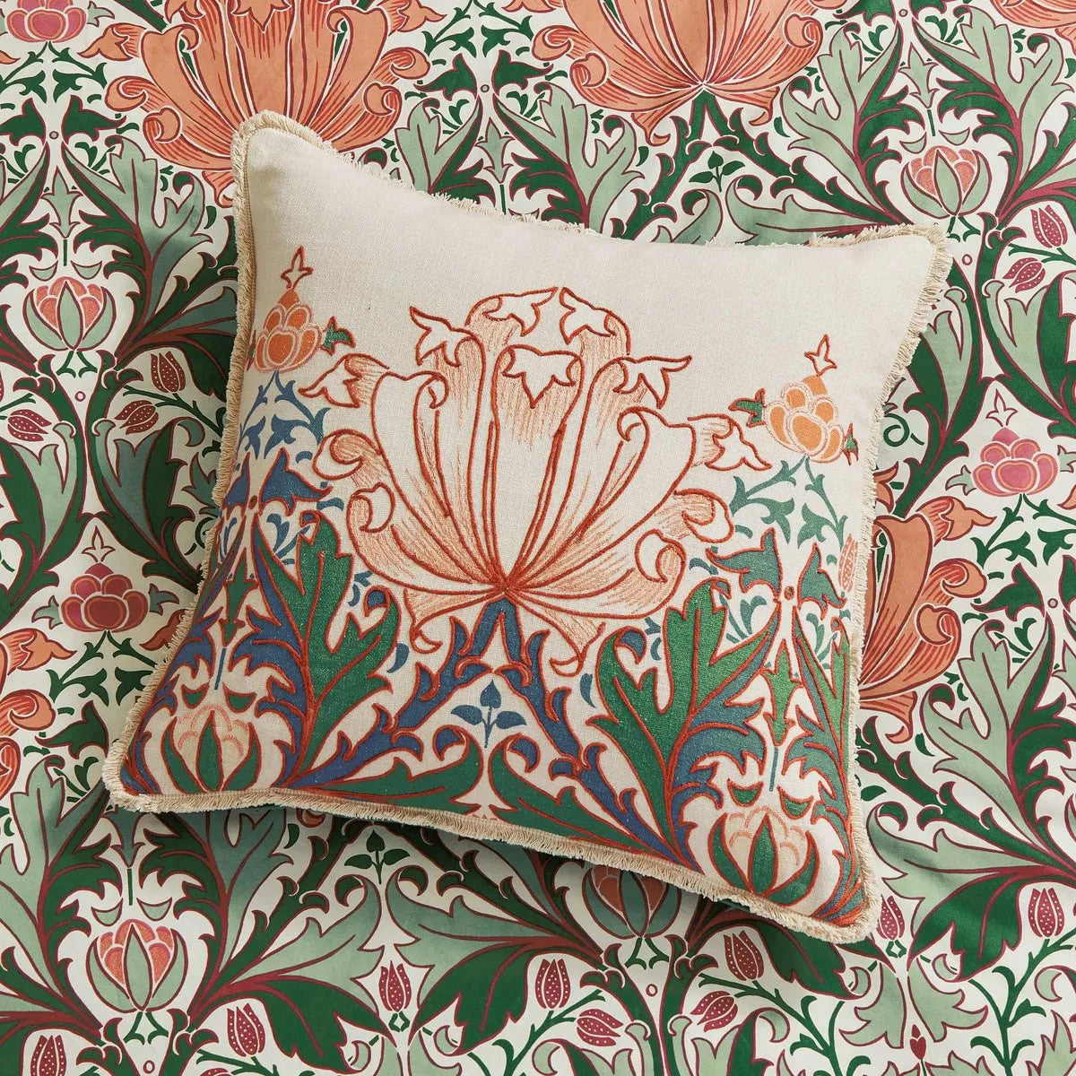 Morris & Co Helena Peach/Teal Cushion