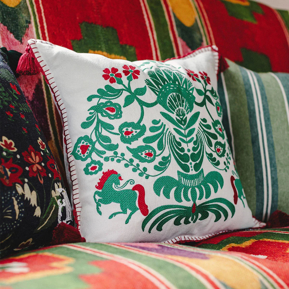 Horse Parade Linen Embroidered Cushion - Mind The Gap
