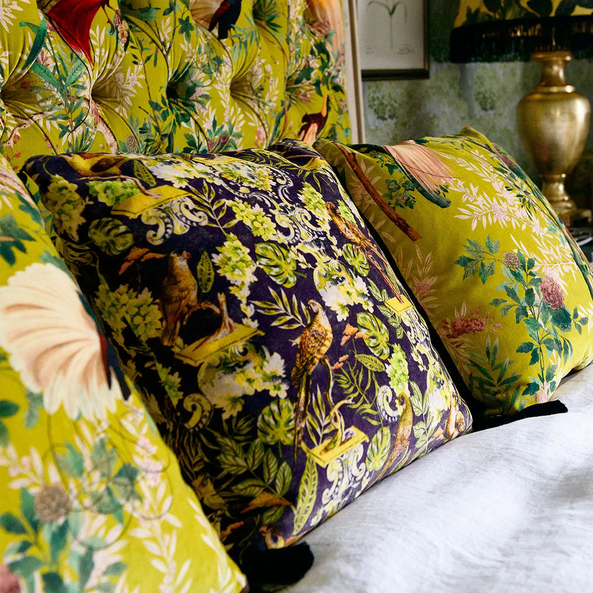 La Voliere Velvet Cushion - Mind The Gap