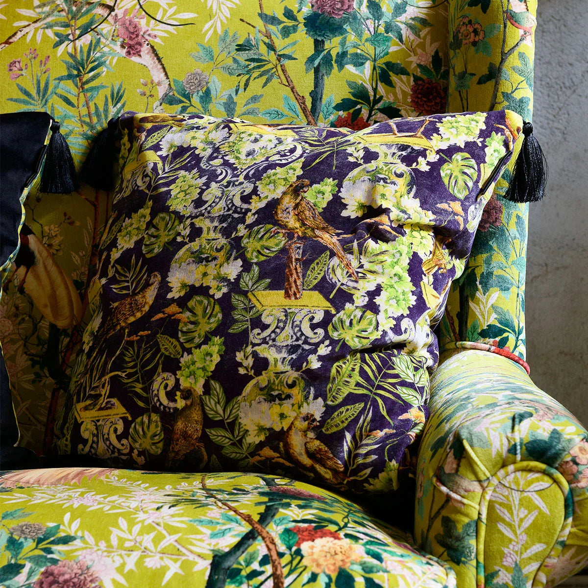 La Voliere Velvet Cushion - Mind The Gap