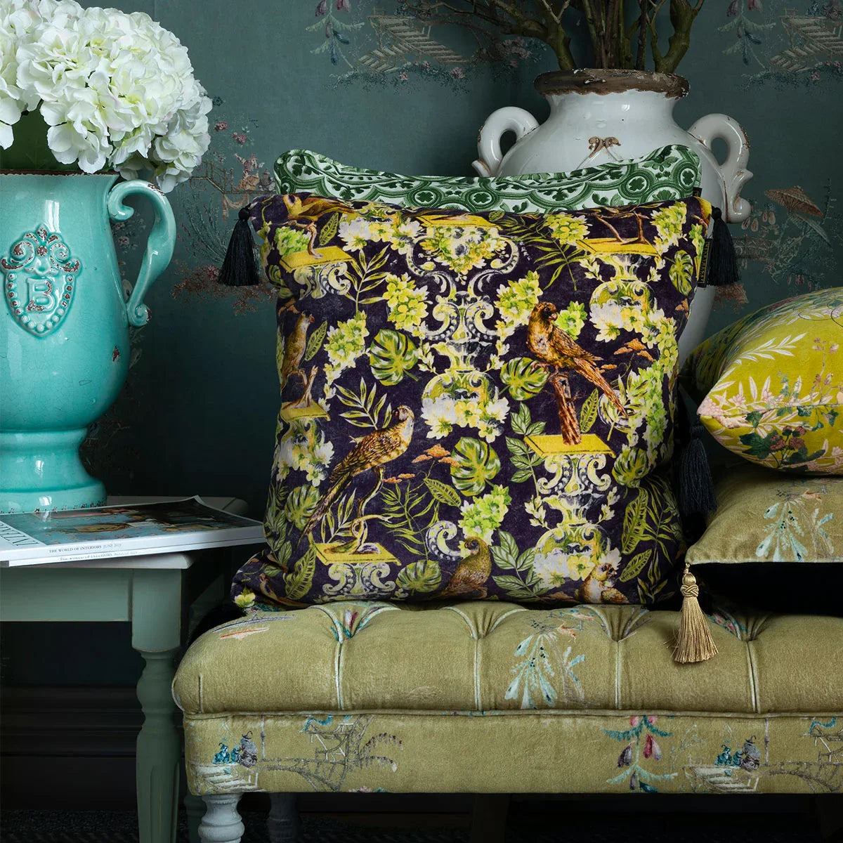 La Voliere Velvet Cushion - Mind The Gap