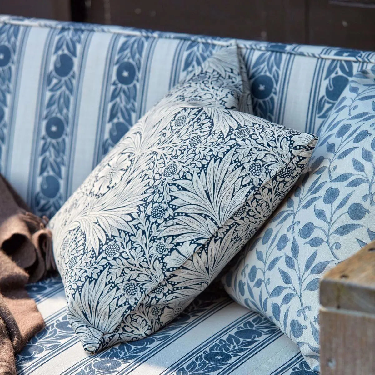 Fruit Stripe Indigo Outdoor Fabric - Morris & Co