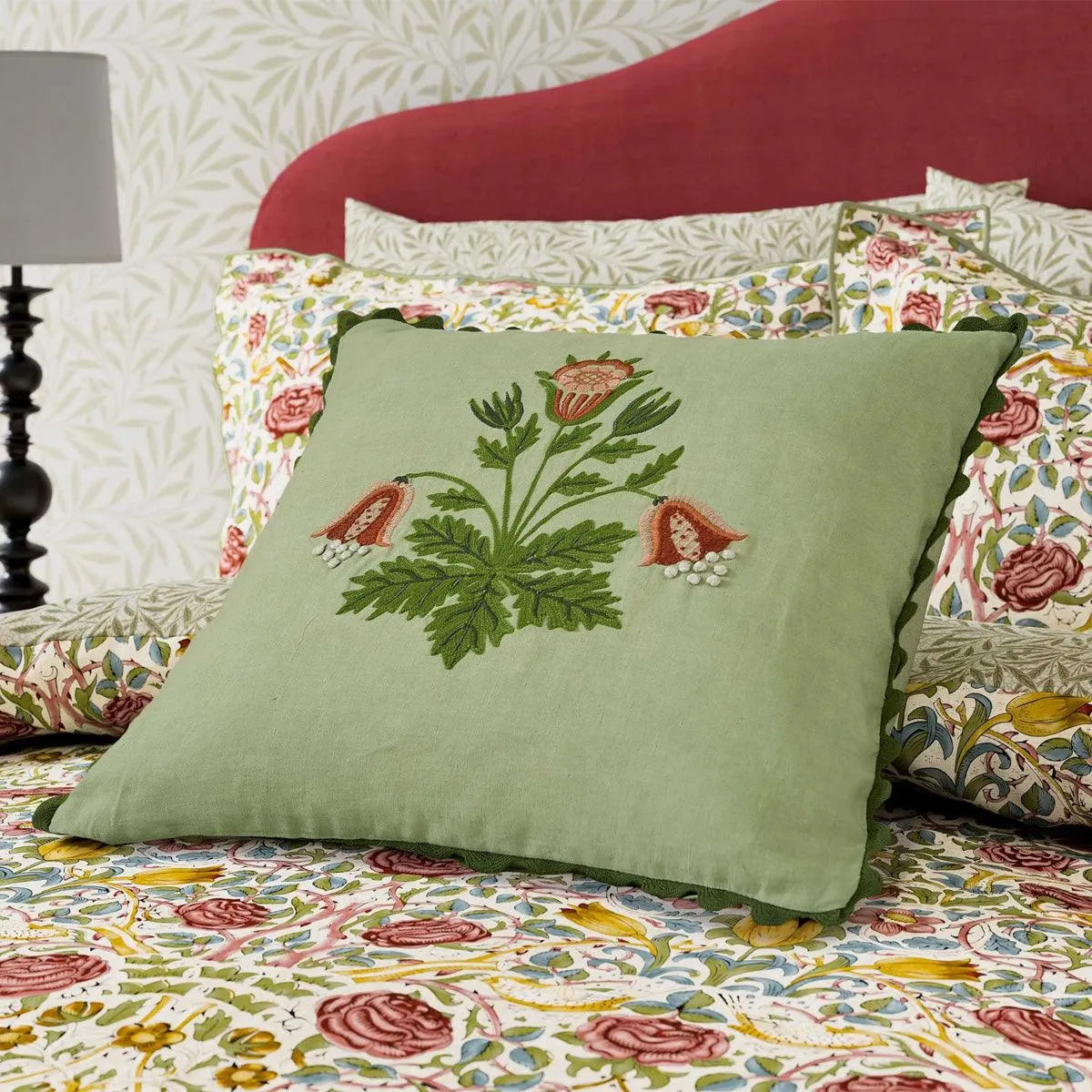 Morris & Co Rose Bough's Green Cushion