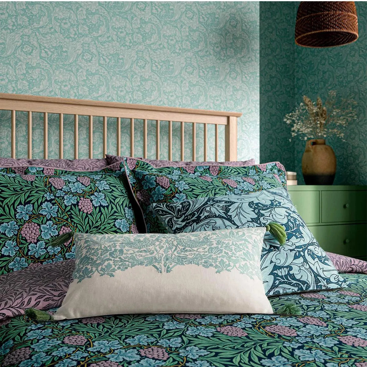 Morris & Co Strawberry Thief Teal Cushion