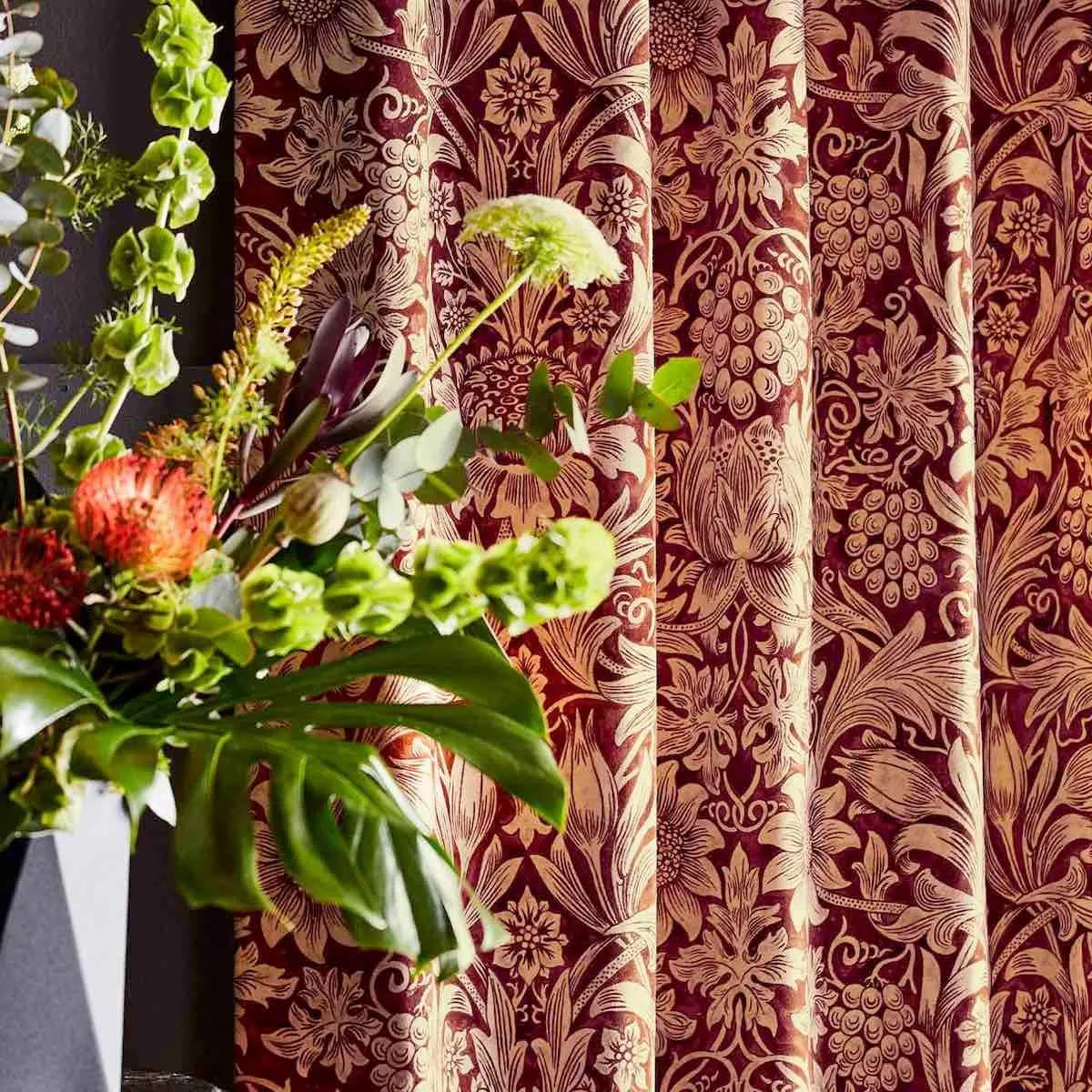 Sunflower Velvet Kermes/Birch Fabric - Morris & Co