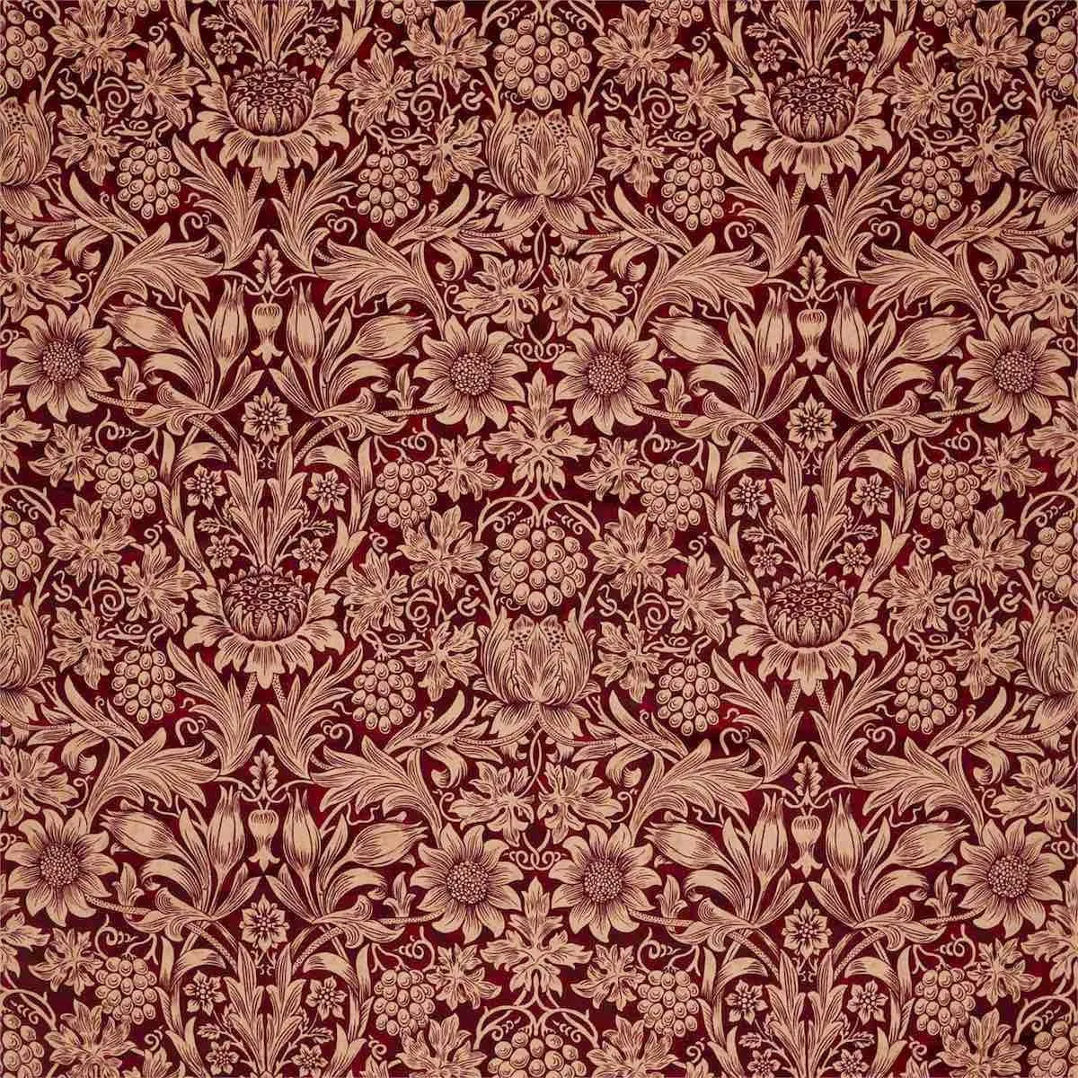 Sunflower Velvet Kermes/Birch Fabric - Morris & Co