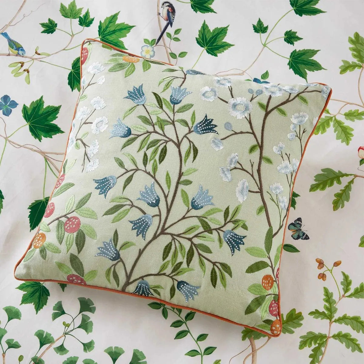 Sanderson Sycamore & Oak Botanical Green Cushion