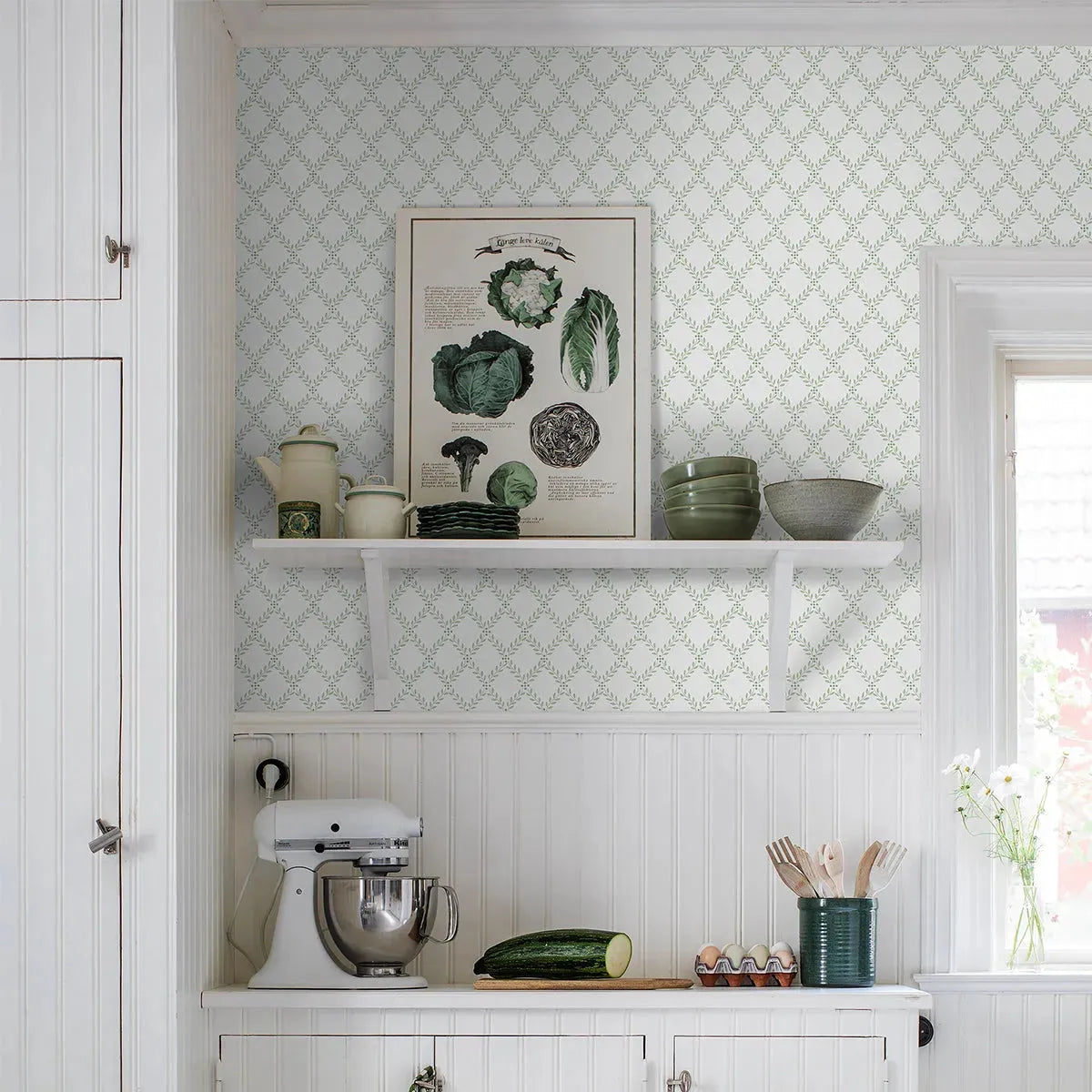 Trellis Leaves Wallpaper - Borastapeter