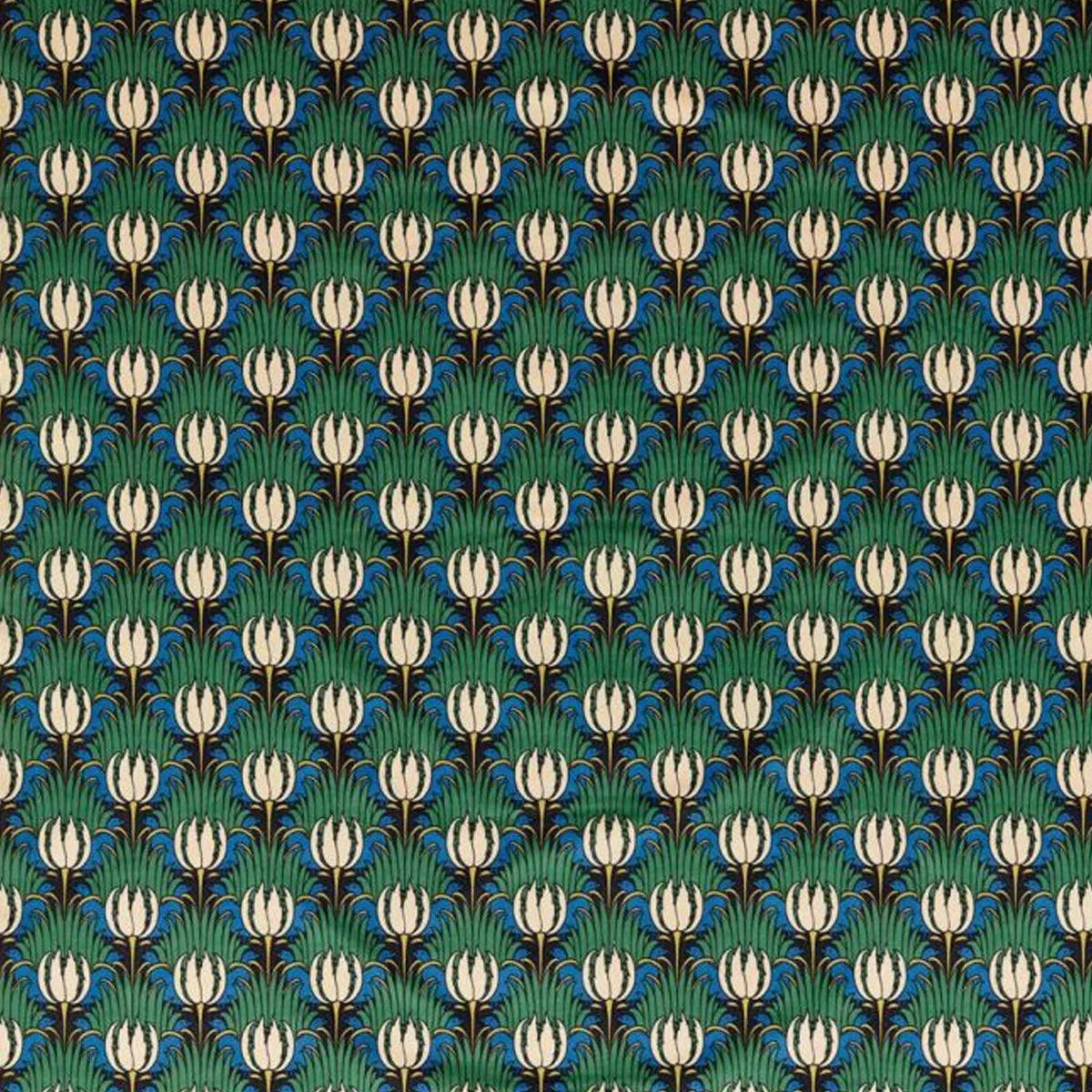 Tulip and Bird Goblin Green & Raven Fabric - Morris & Co