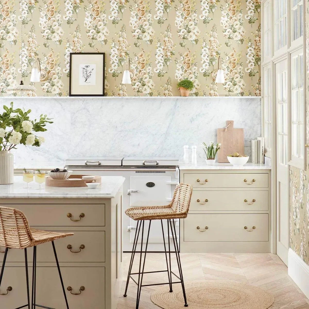 Hollyhocks Wallpaper - Sanderson