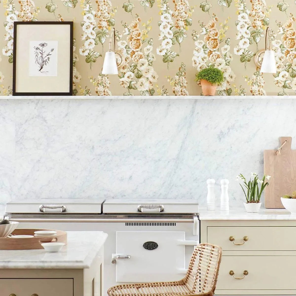 Hollyhocks Wallpaper - Sanderson