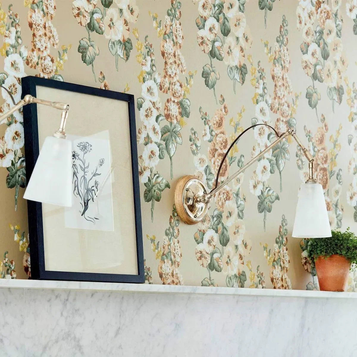 Hollyhocks Wallpaper - Sanderson