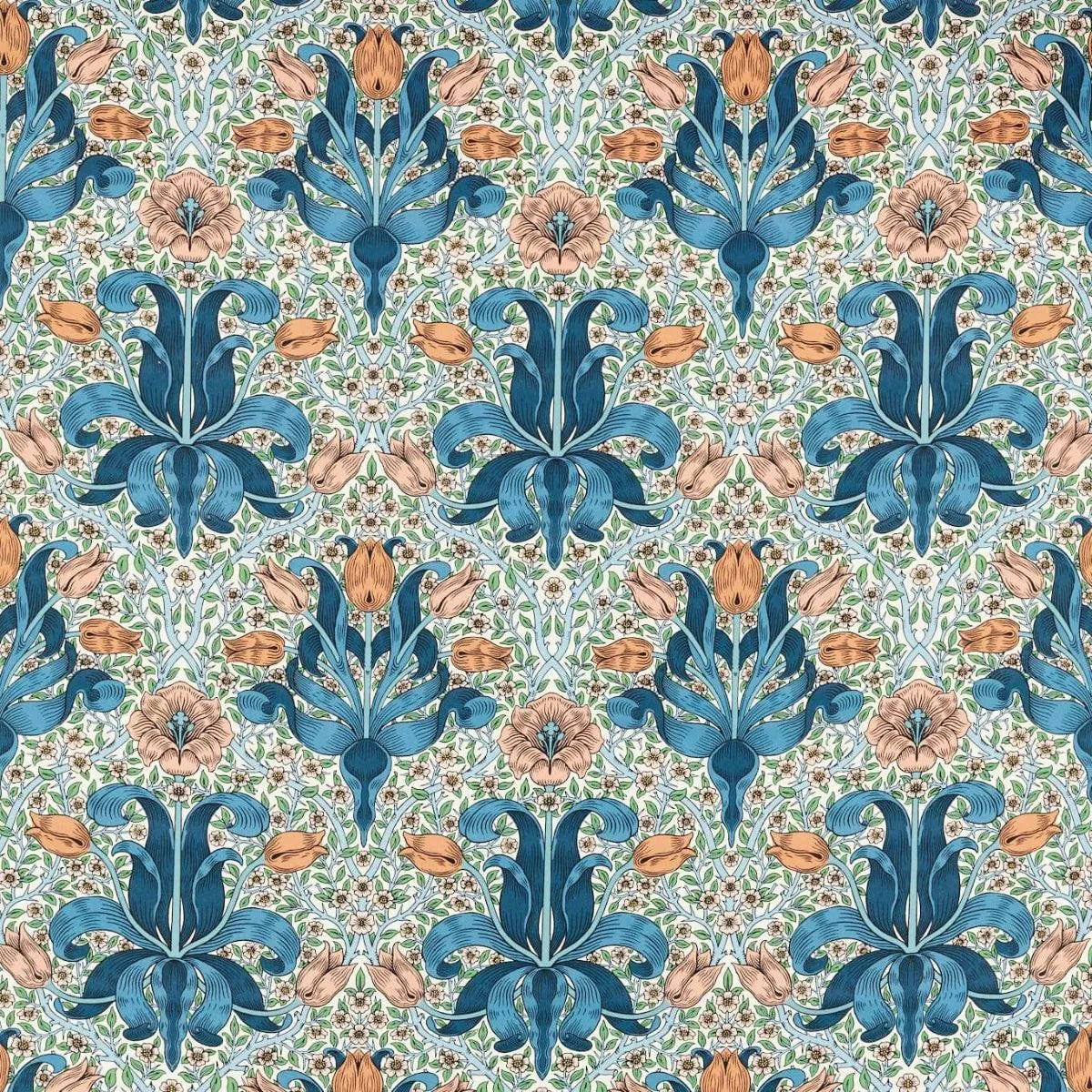 Spring Thicket Paradise Blue/Peach Fabric - Morris & Co