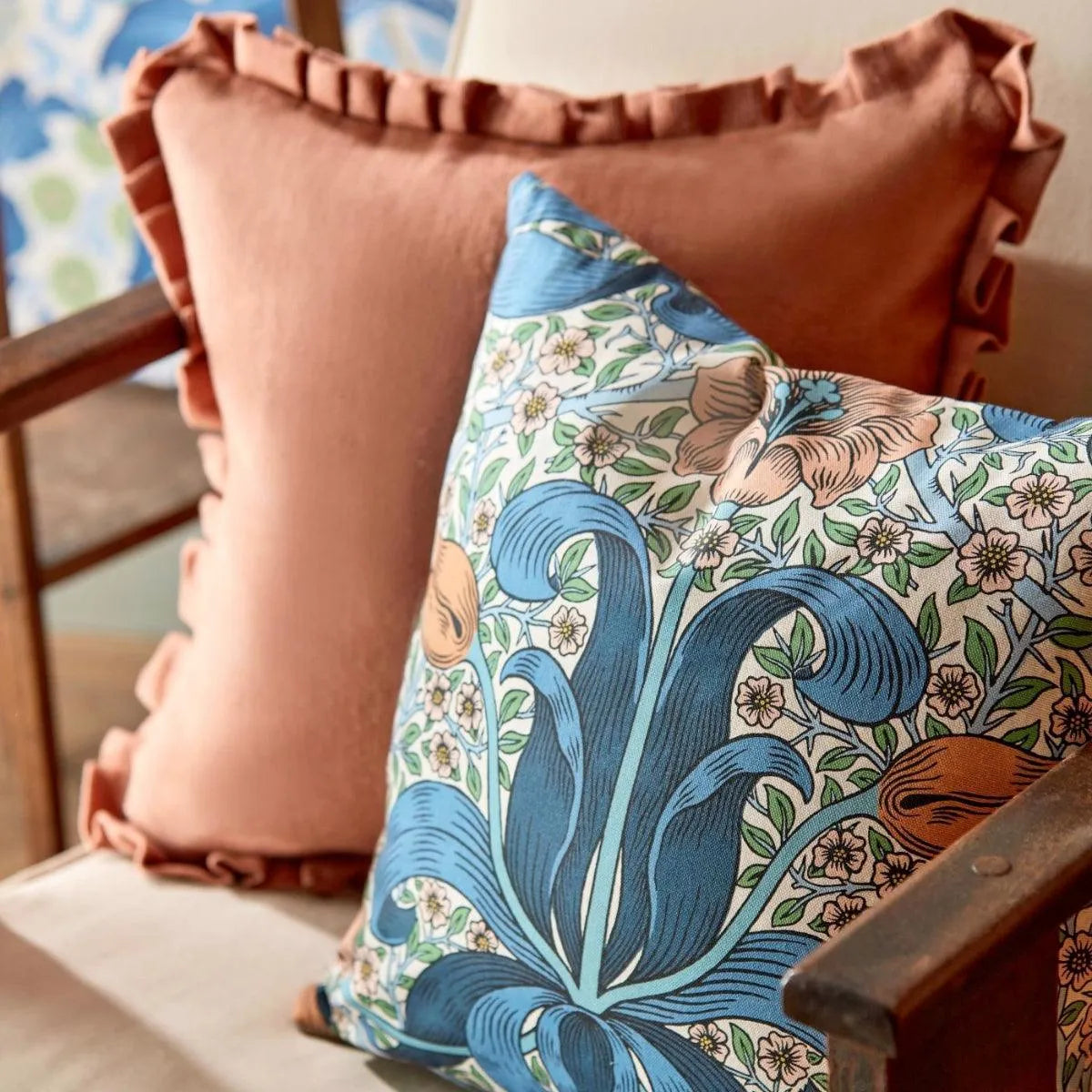 Spring Thicket Paradise Blue/Peach Fabric - Morris & Co