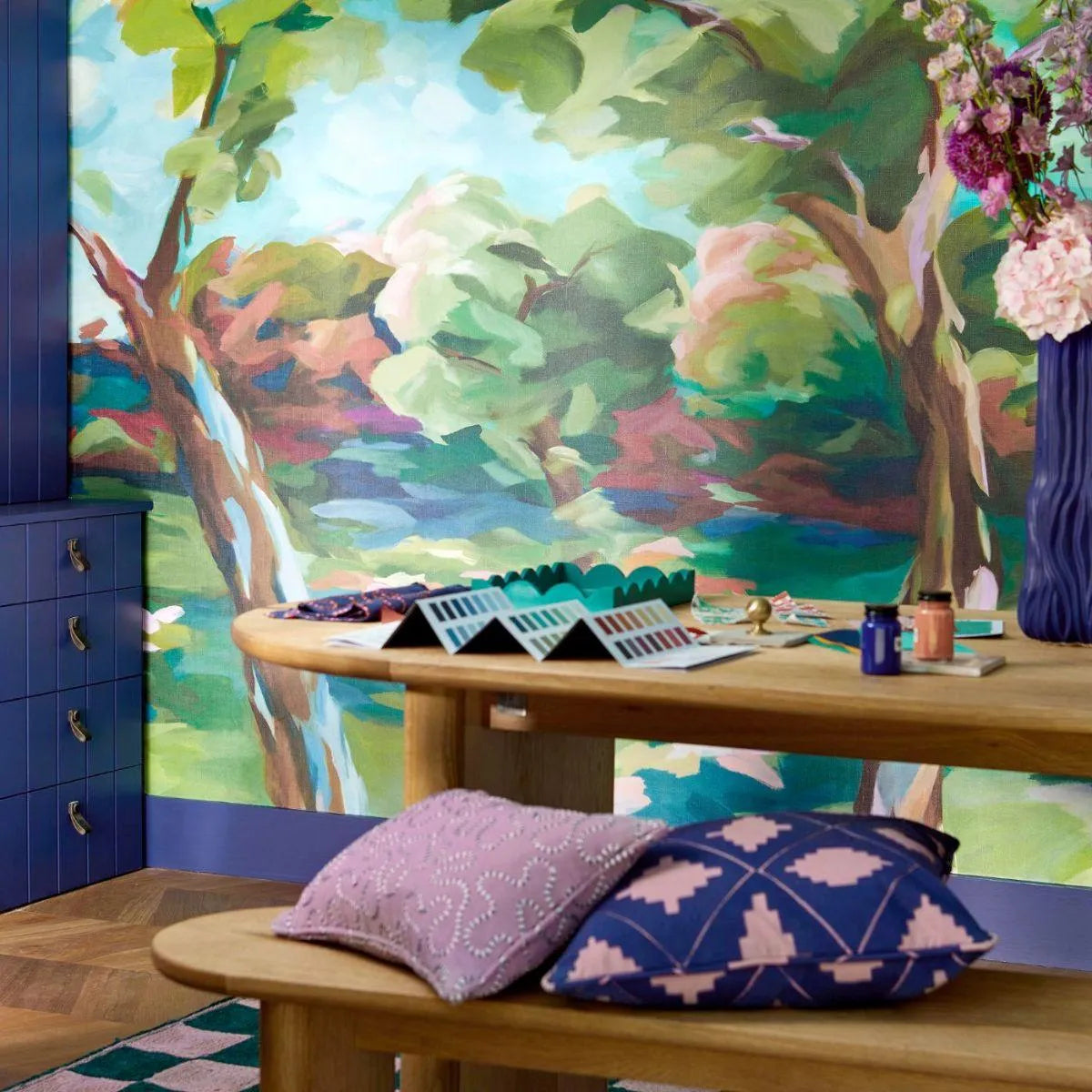 In The Woods Sky/Emerald/Carnelian Wallpaper - Harlequin X Sophie Robinson