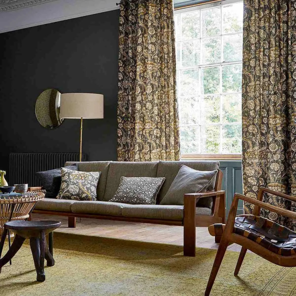 Wandle Charcoal/Mustard Fabric - Morris & Co