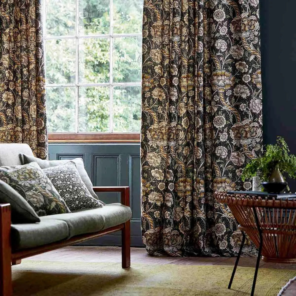 Wandle Charcoal/Mustard Fabric - Morris & Co