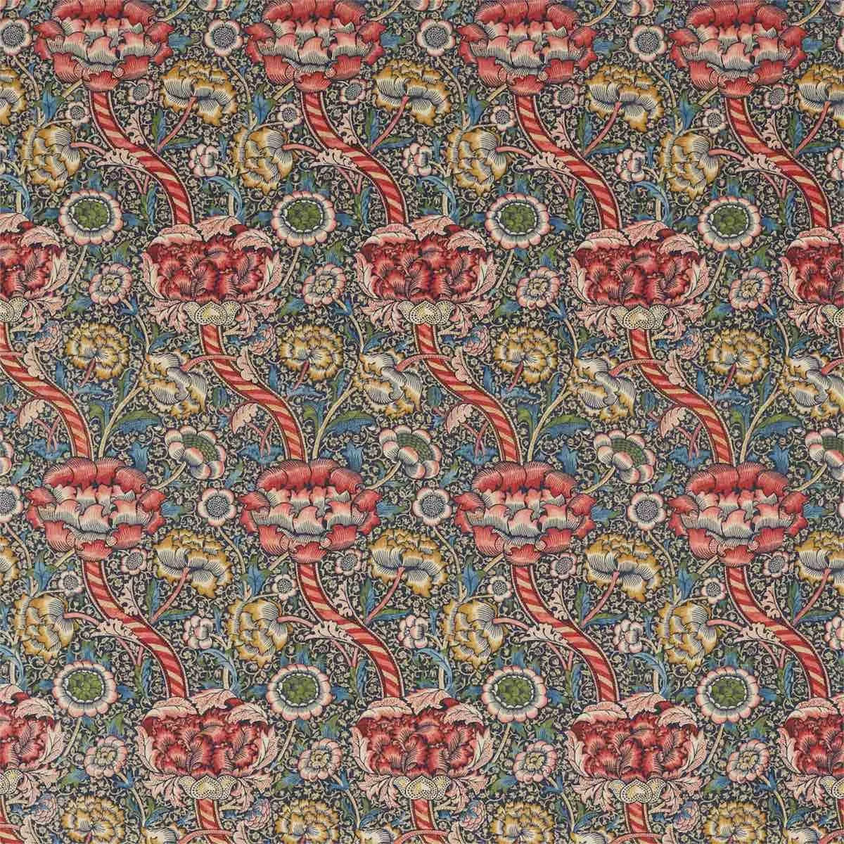 Wandle Indigo/Carmine Fabric - Morris & Co