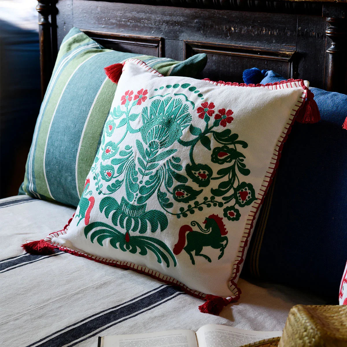 Horse Parade Linen Embroidered Cushion - Mind The Gap